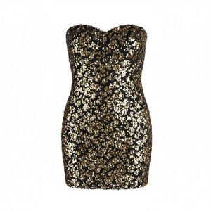 As U Wish Y2K Sequin Mini Dress Sm Black Gold Strapless Bodycon Party Homecoming